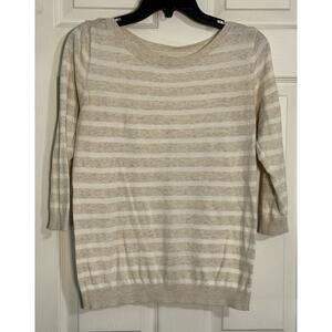 Y2K Women’s Old Navy 3/4 Sleeve Sweater, Beige And White Striped, Medium
